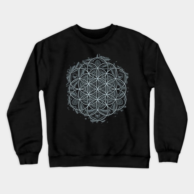 Sacred Geometry Flower of Life Mandala Monochrome Crewneck Sweatshirt by Roberto Jaras Lira